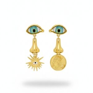 🆕️ Elegant Gold Eye and Sun Dangle Earrings Schiaparelli Style NWOT